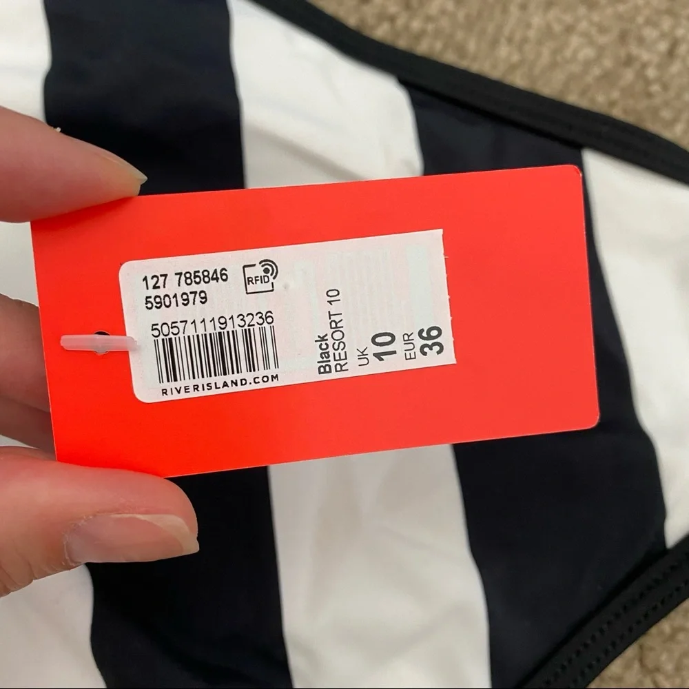 River Island Black and White Striped One-Piece Swimsuit